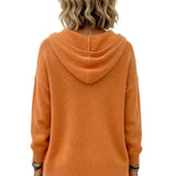 Lace-Up V-Neck Hooded Knit Sweater | Drop Shoulder Oversized Pullover