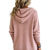 Lace-Up V-Neck Hooded Knit Sweater | Drop Shoulder Oversized Pullover