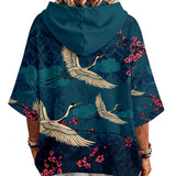 Women's Graphic Print Drawstring Hoodie – Three-Quarter Sleeves