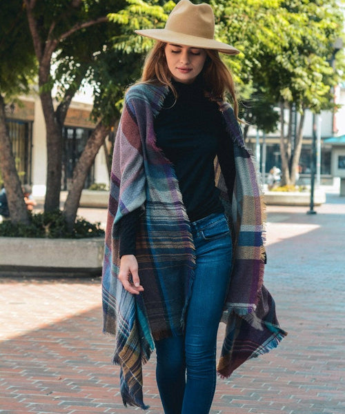 Multicolor Plaid Pocket Ruana