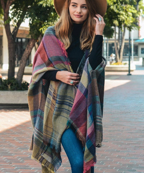 Multicolor Plaid Pocket Ruana