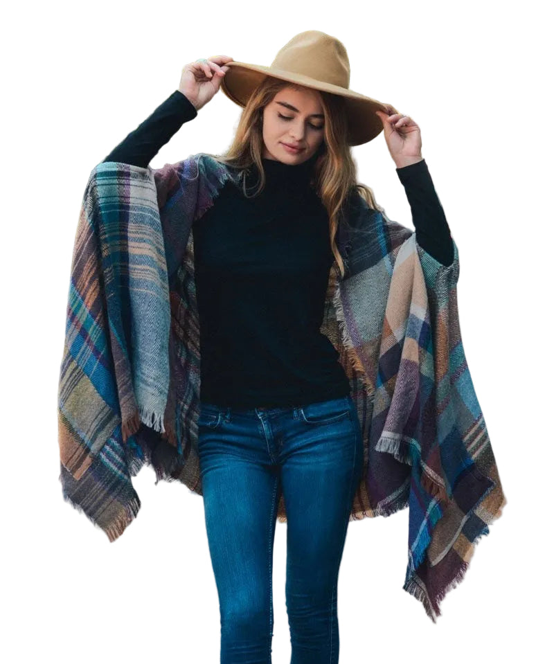 Multicolor Plaid Pocket Ruana