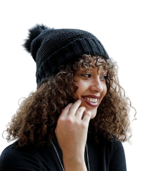 Pom Beanie with Faux Sherpa Lining