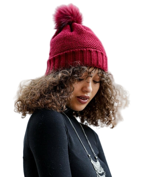 Pom Beanie with Faux Sherpa Lining