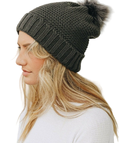 Pom Beanie with Faux Sherpa Lining