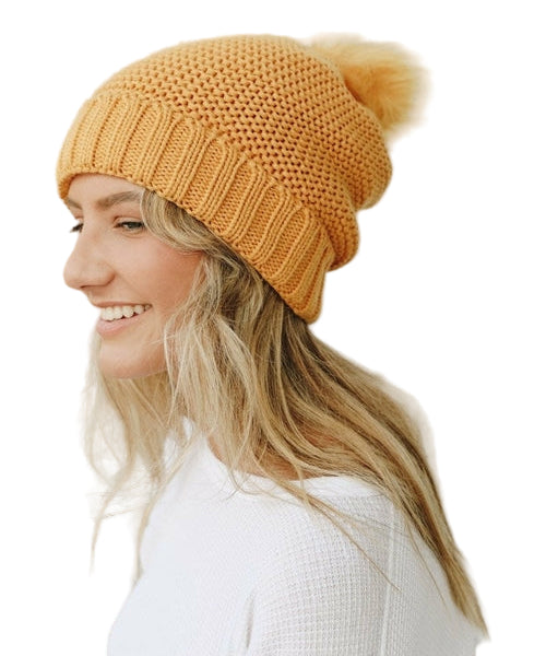 Pom Beanie with Faux Sherpa Lining