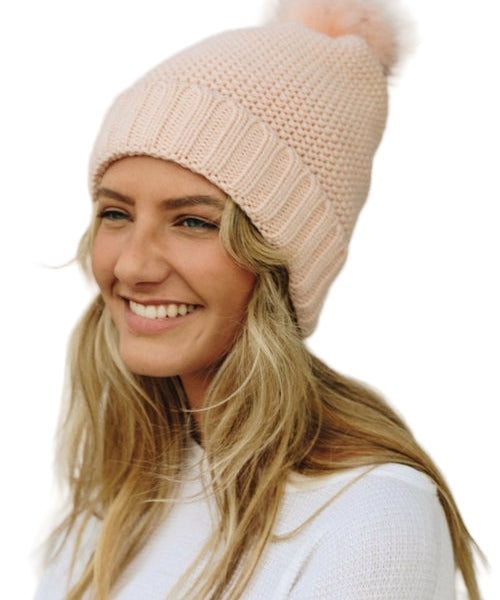 Pom Beanie with Faux Sherpa Lining