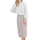 Calista Plaid Wool Midi Pencil Skirt
