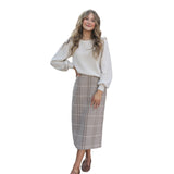 Calista Plaid Wool Midi Pencil Skirt