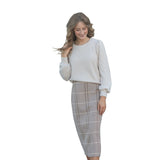 Calista Plaid Wool Midi Pencil Skirt