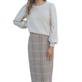 Calista Plaid Wool Midi Pencil Skirt