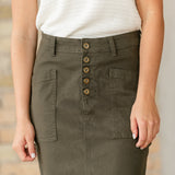 Kennedy Olive Midi Denim Skirt