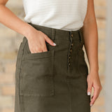 Kennedy Olive Midi Denim Skirt