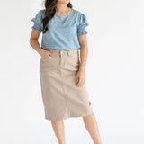 Remi Simply Taupe Denim Midi Skirt