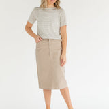 Remi Simply Taupe Denim Midi Skirt