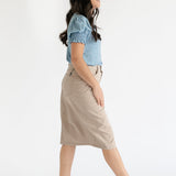 Remi Simply Taupe Denim Midi Skirt