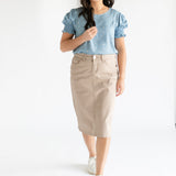 Remi Simply Taupe Denim Midi Skirt