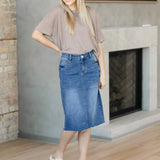 Rylin Raw Hem Midi Skirt