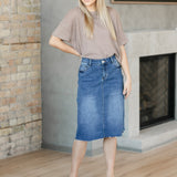 Rylin Raw Hem Midi Skirt