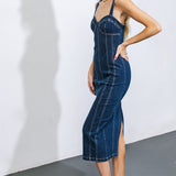 A GREATER LOVE DENIM MIDI DRESS