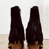 Sandra Fringe Booties in Black