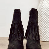 Sandra Fringe Booties in Black