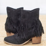 Sandra Fringe Booties in Black
