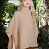 SnugStyle Turtleneck Ribbed Knit Poncho with Armholes