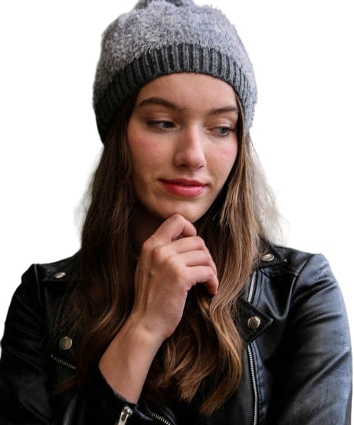 Soft Furry Pom Knit Beanie