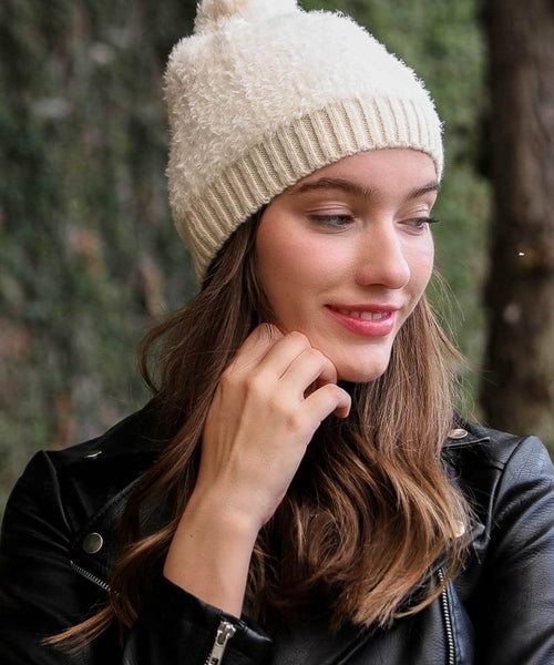 Soft Furry Pom Knit Beanie
