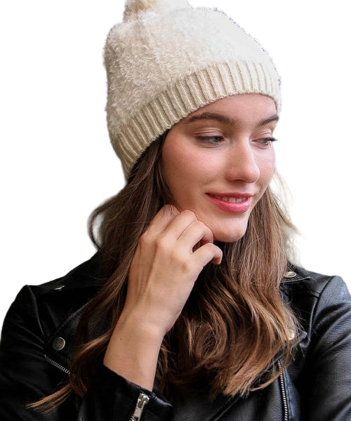 Soft Furry Pom Knit Beanie