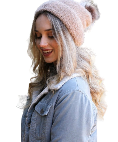 Soft Mohair Pom Beanie