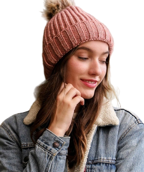 Soft Rib Knit Pom Beanie