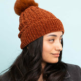 Velvet Cable Knit Pom Beanie