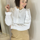White Quilted Ruffled Blouse -clearance
