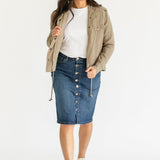 Zana Front Button Denim Midi Skirt