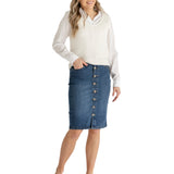 Zana Front Button Denim Midi Skirt