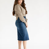 Zana Front Button Denim Midi Skirt