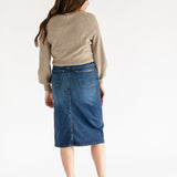 Zana Front Button Denim Midi Skirt