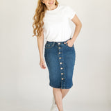 Zana Front Button Denim Midi Skirt