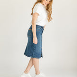 Zana Front Button Denim Midi Skirt