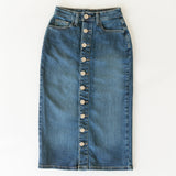 Zana Front Button Denim Midi Skirt