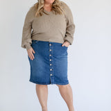 Zana Front Button Denim Midi Skirt